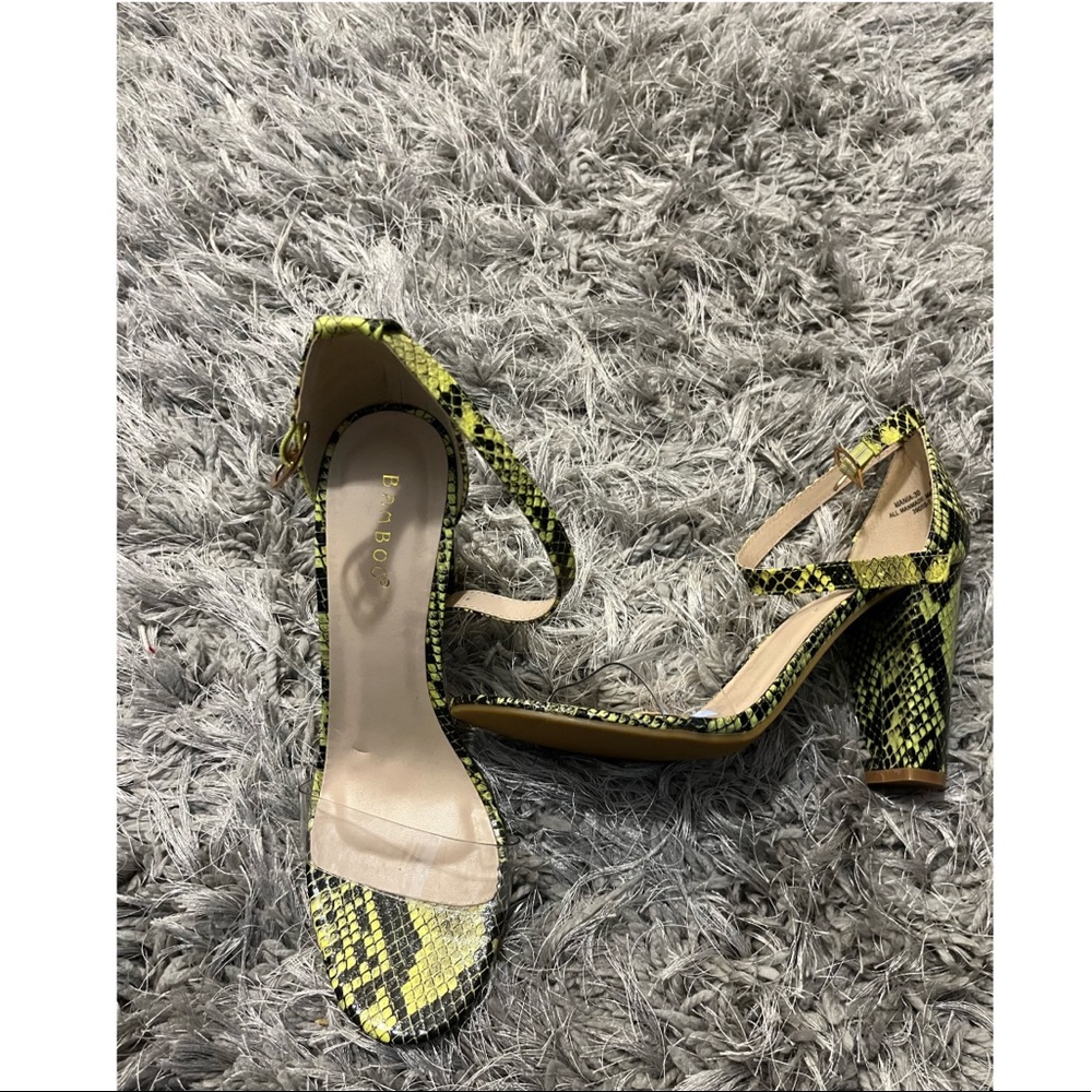 Neon green snake print high heels!